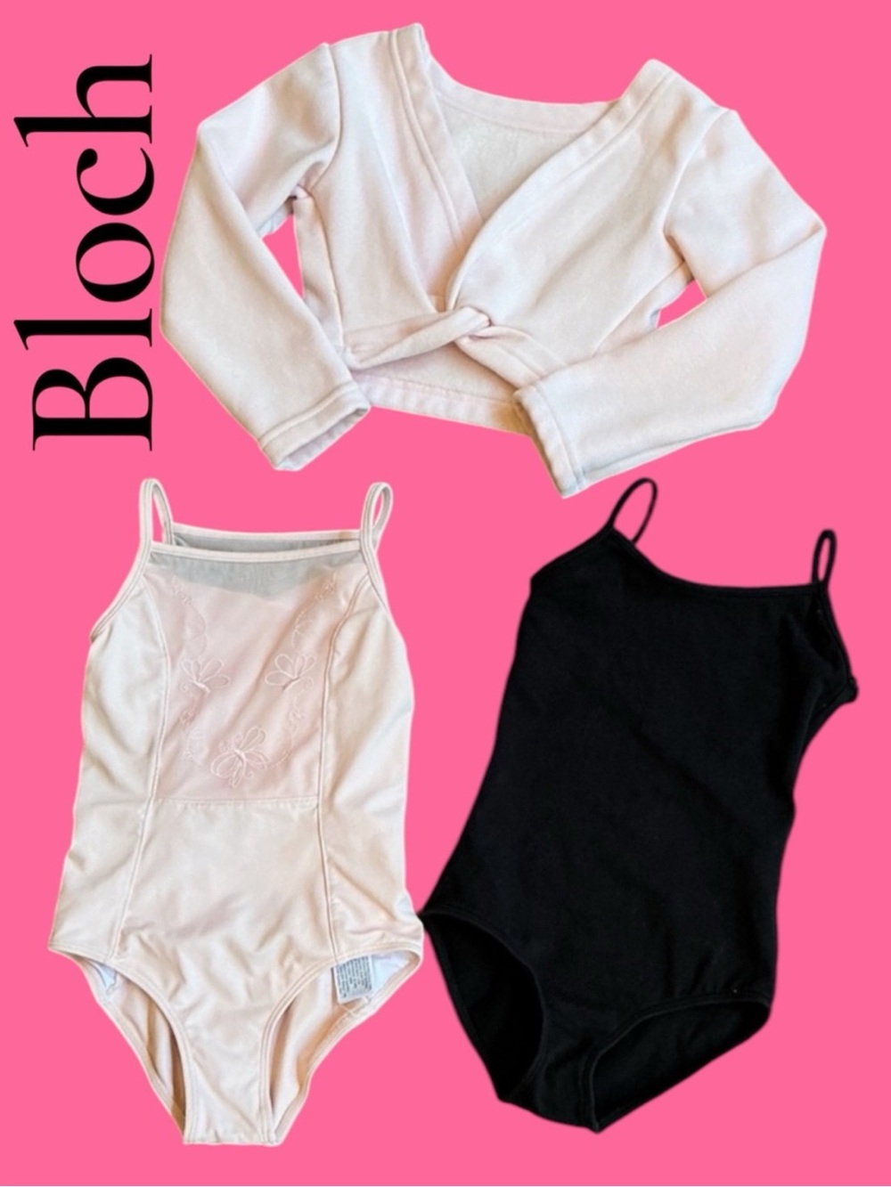 Bloch -Sz 4-6T- Kids Ballet DanLeotard Set-Pink & Black One-Piece with Wrap Top